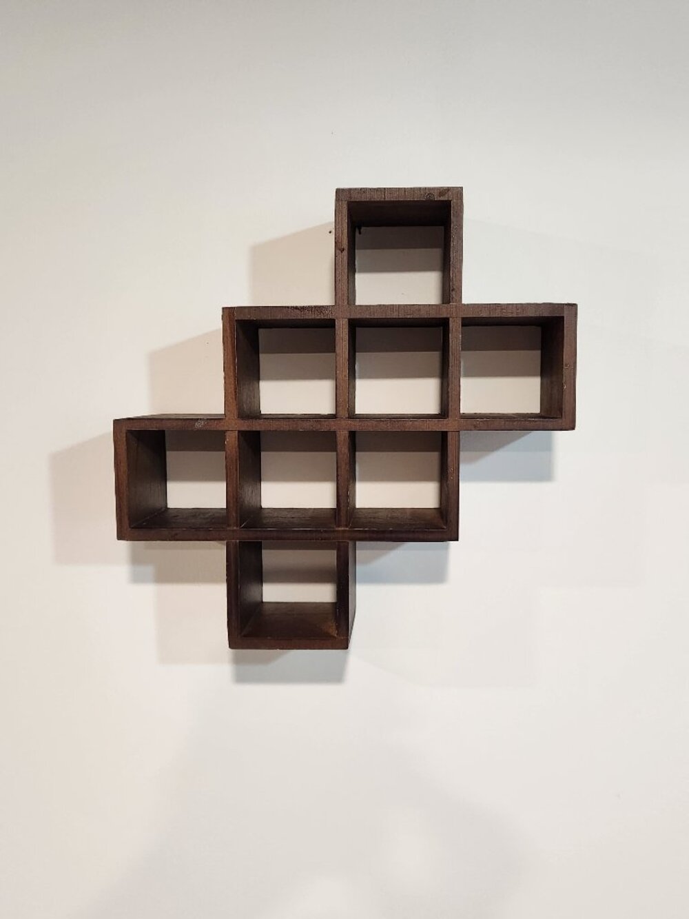 Vintage Wood Geometric Curio Display Shelf